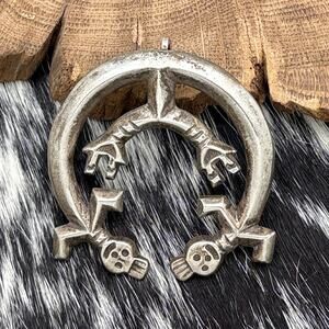 1990s Native American NAVAJO Sandcast Silver Double Yei Naja Pin Or Pendant